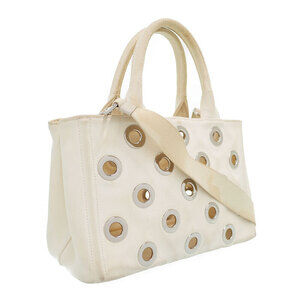 Prada white embellished grommet bag Canapa canvas
